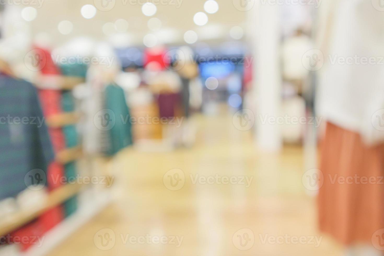 modern clothing store interior blur abstract defocused background with bokeh light photo