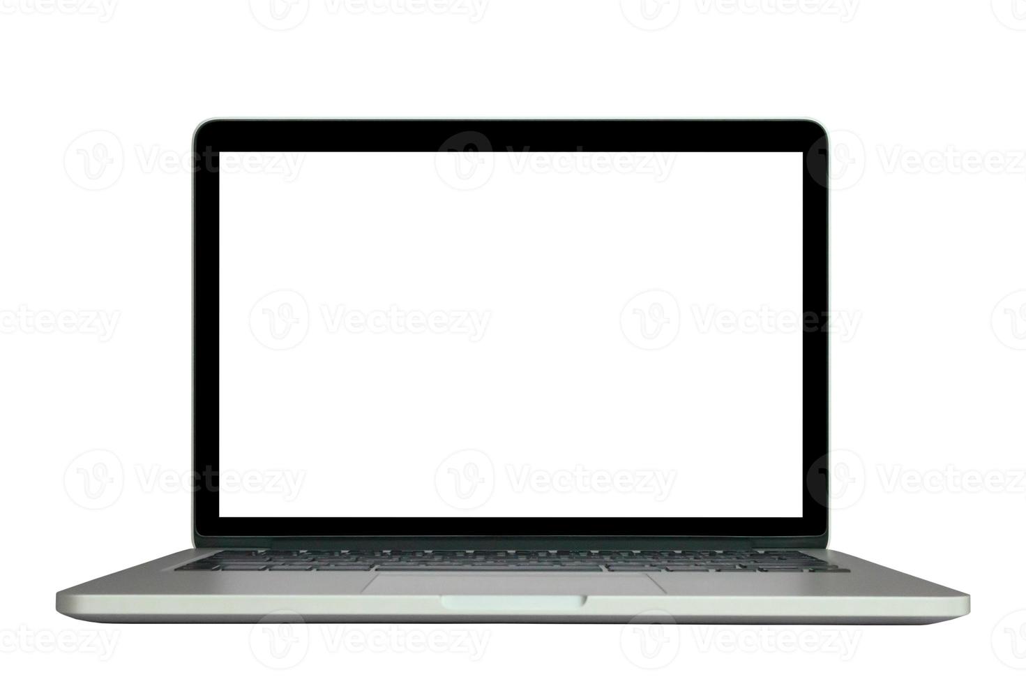 Laptop computer with blank screen isolated on white background photo