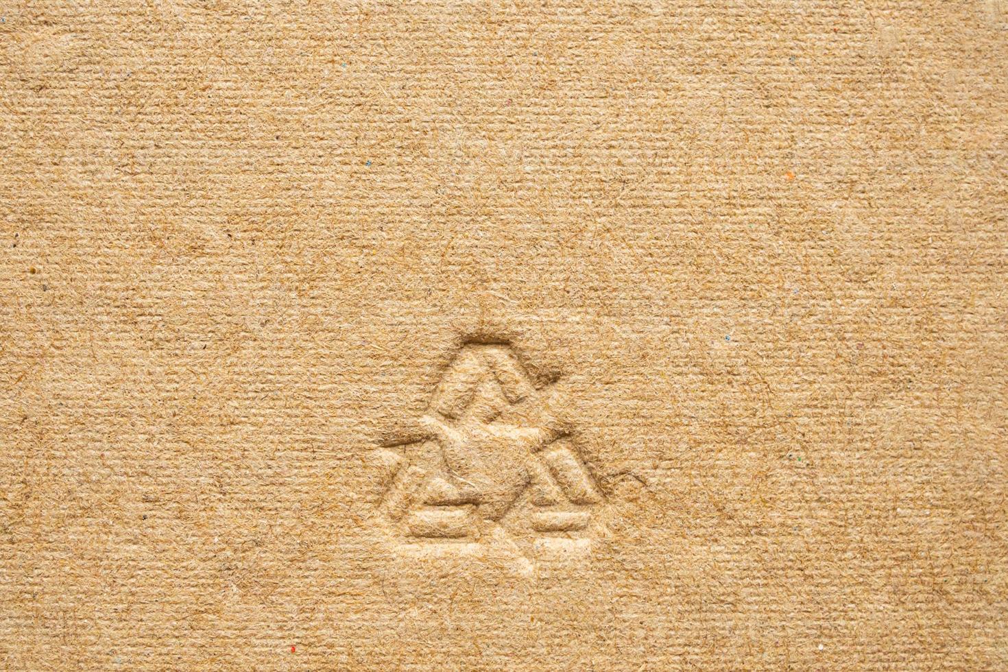 recycle sign on brown cardboard paper texture background photo