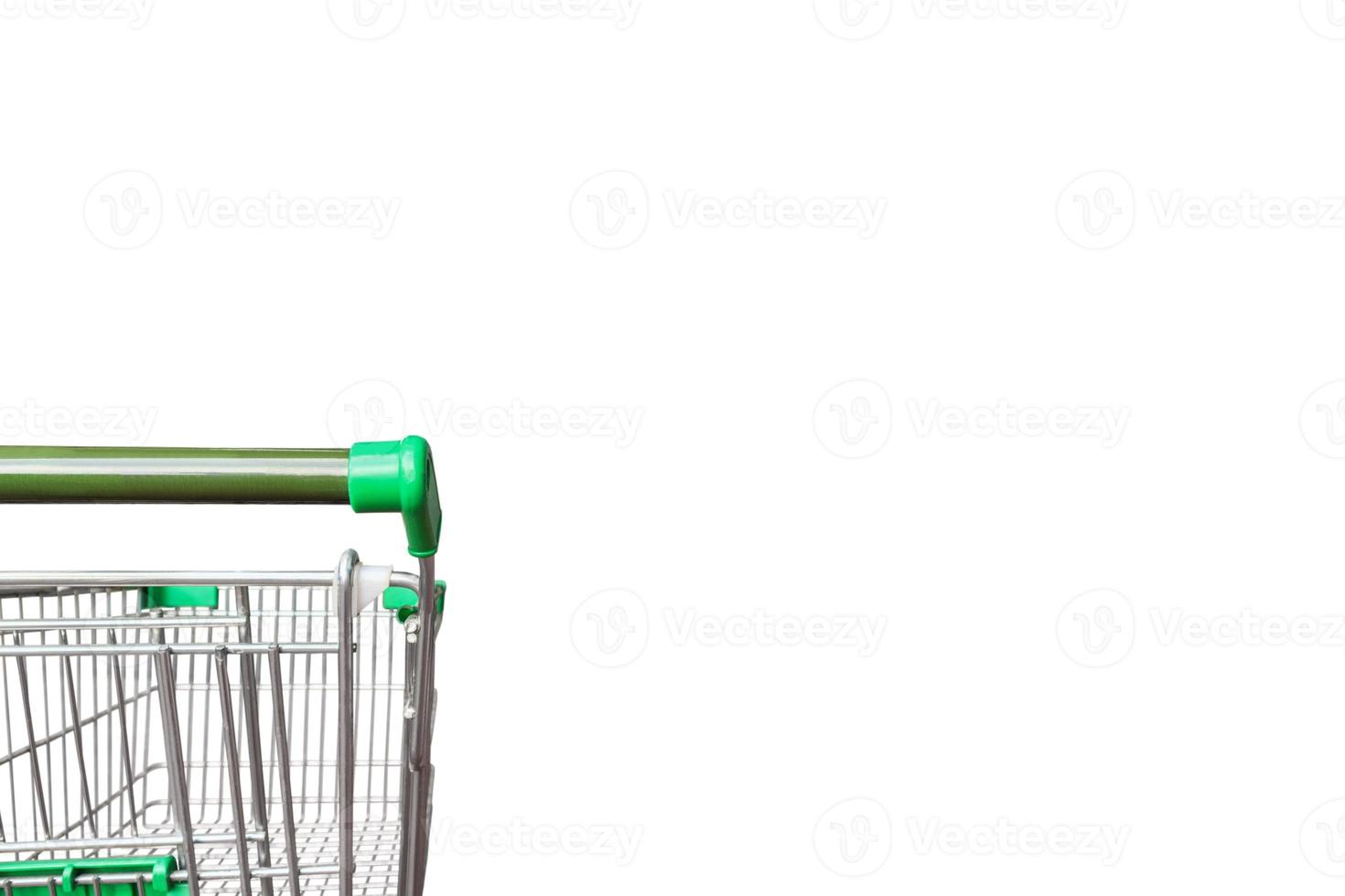 Empty green shopping cart isolated on white background with clipping path photo