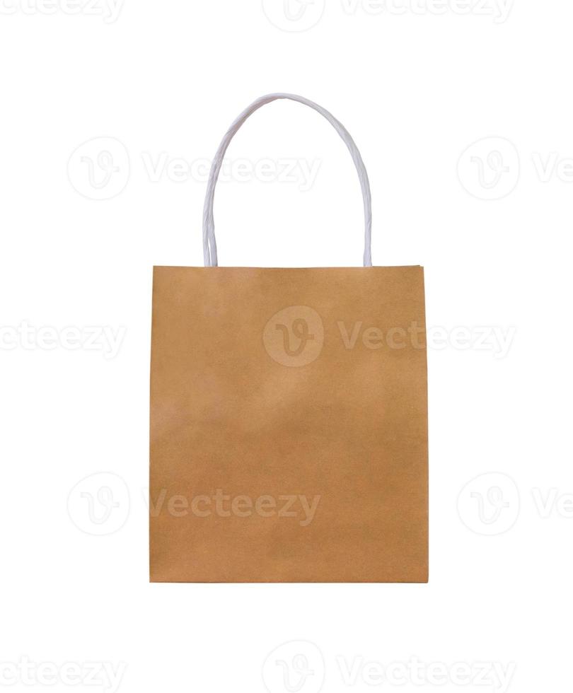 Brown paper shopping bag isolated on white background with clipping path photo