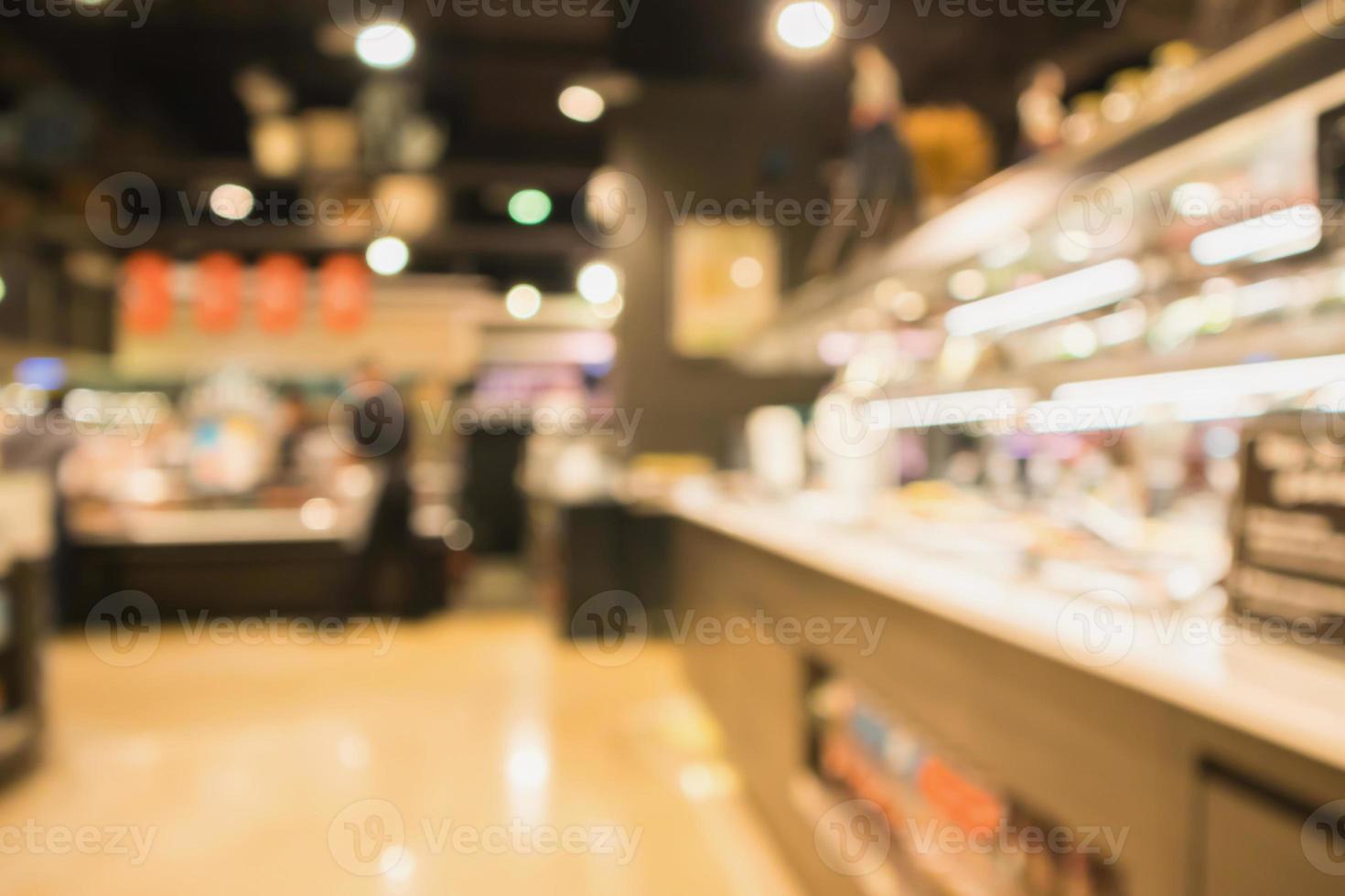 Abstract supermarket grocery store blurred defocused background with bokeh light photo