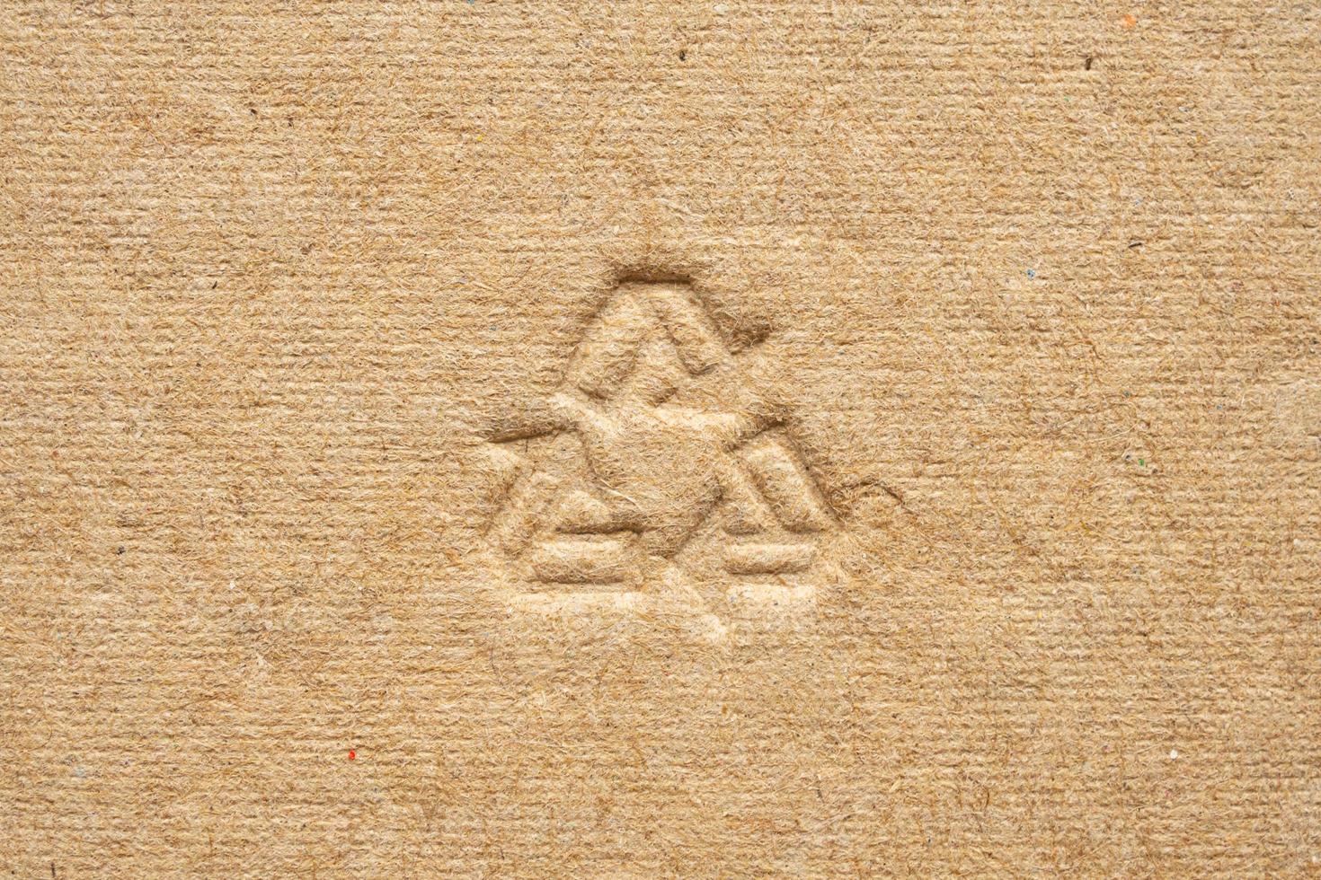 recycle sign on brown cardboard paper texture background photo