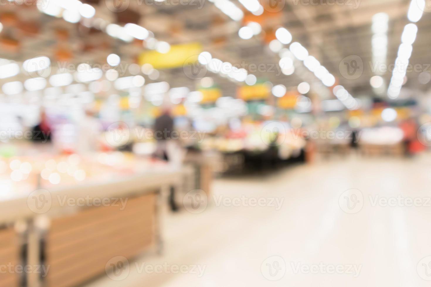 Abstract supermarket grocery store blurred defocused background with bokeh light photo