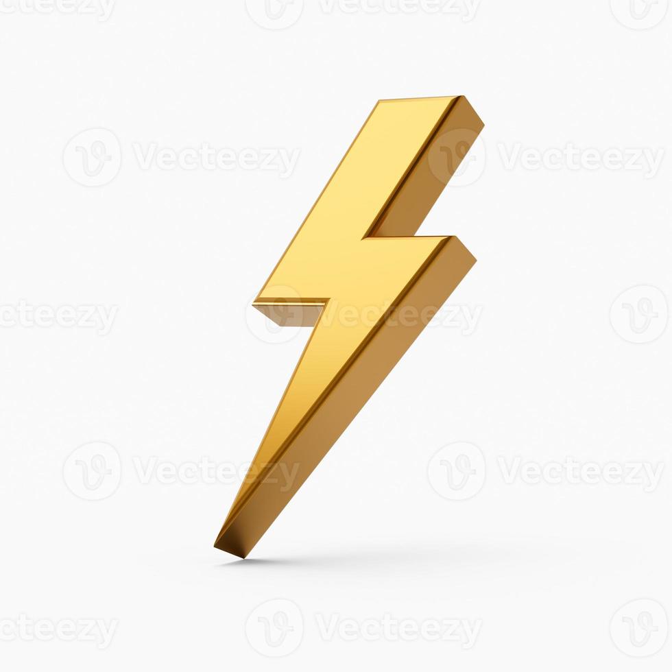 Gold thunderbolt icon 3d illustration isolated background photo