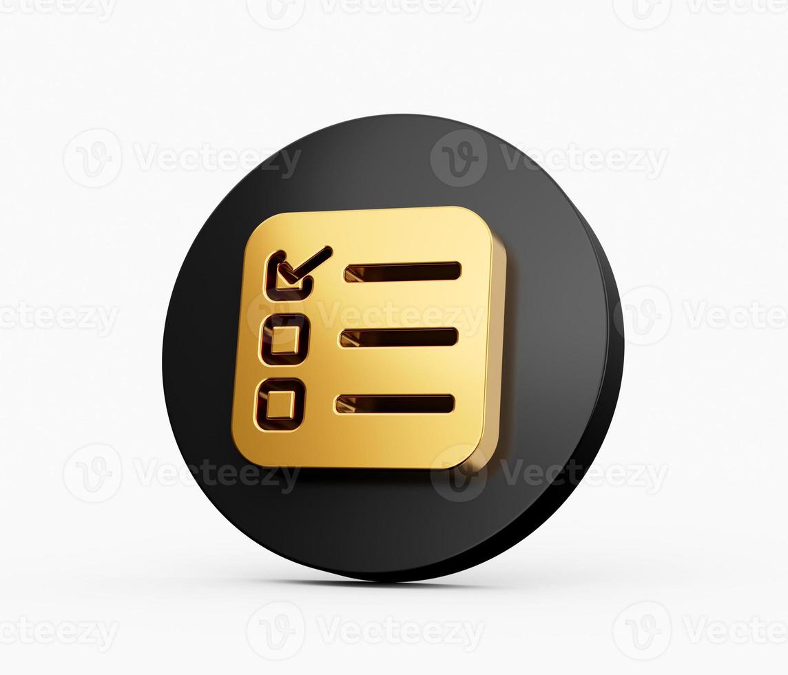 3d Gold Checklist icon Clipboard Project management Concept 3d illustration photo