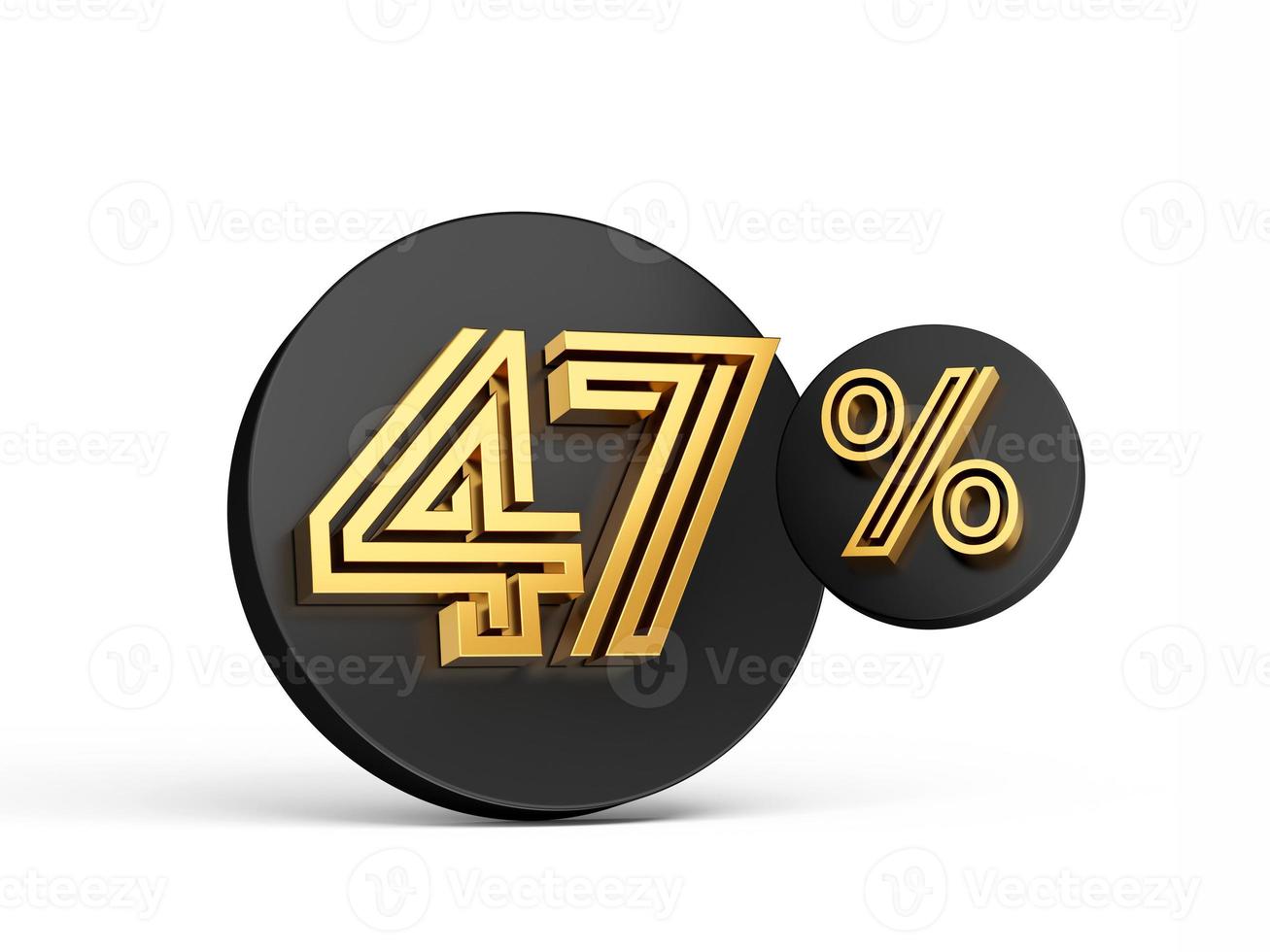 Royal Gold Modern Font. Elite 3D Digit Letter 47 Forty seven percent on Black 3d button icon 3d Illustration photo