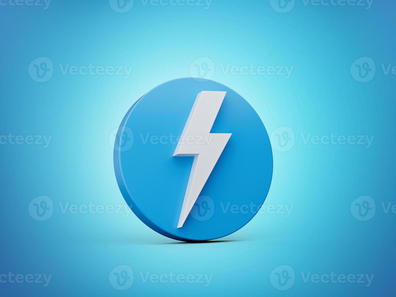 Blue thunderbolt icon 3d isometric isolated on white background. Blue Round shape Web Design Graphic. Notification Icon 3d illustration photo