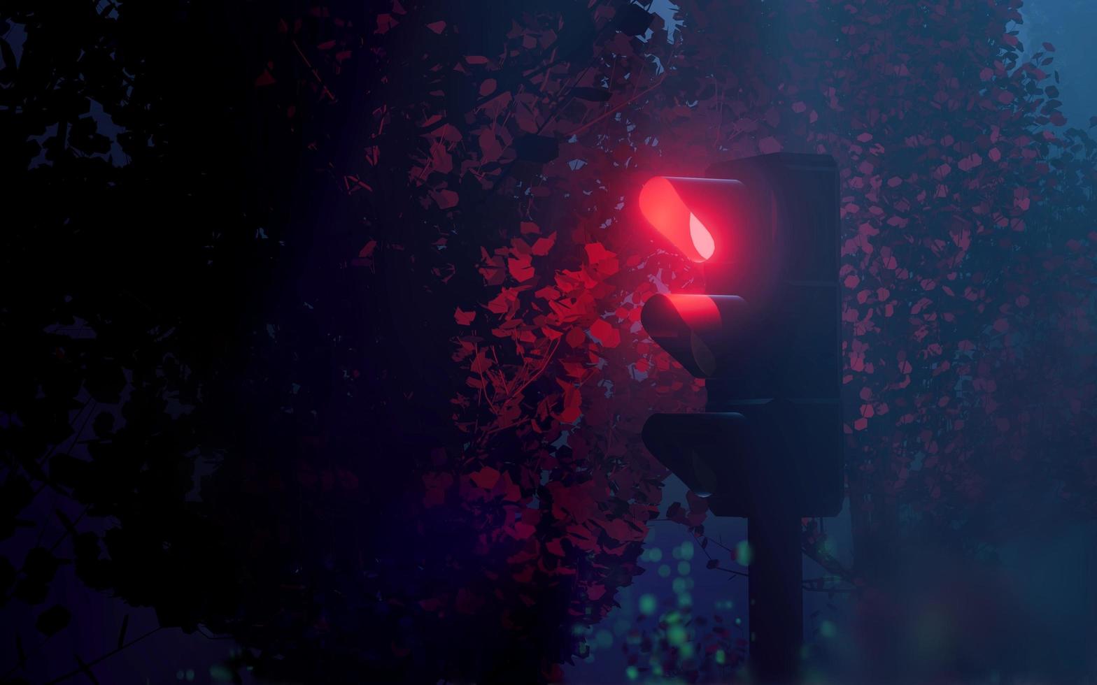 traffic lights at night in dense fog. horror 3d render photo