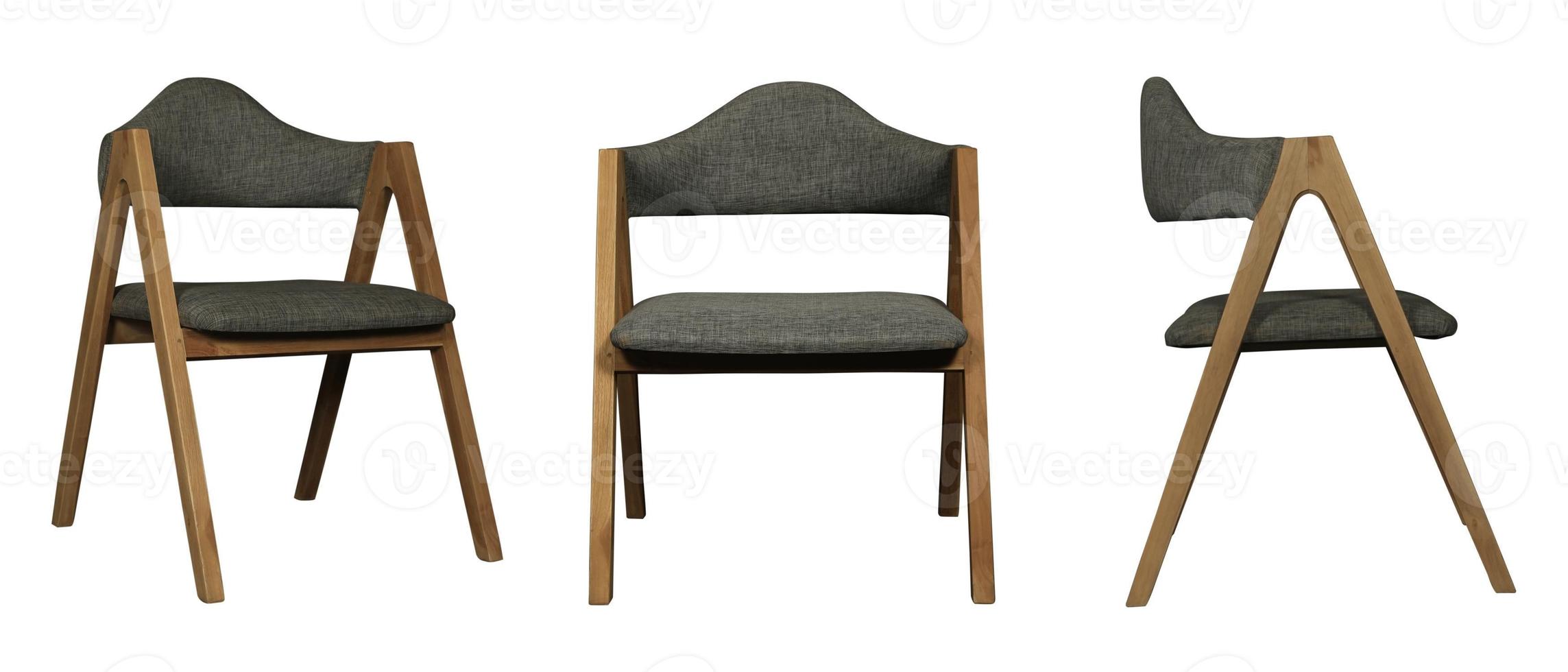 unique set of fabric wood chair at different angles isolated on white background. series of furniture photo