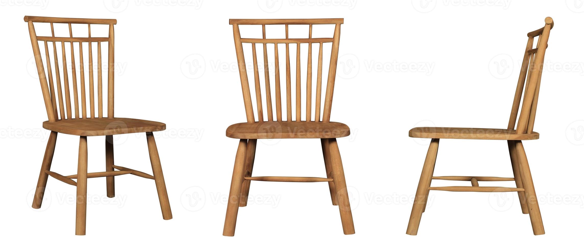 Single wood chair at different angles isolated on white background. series of furniture photo