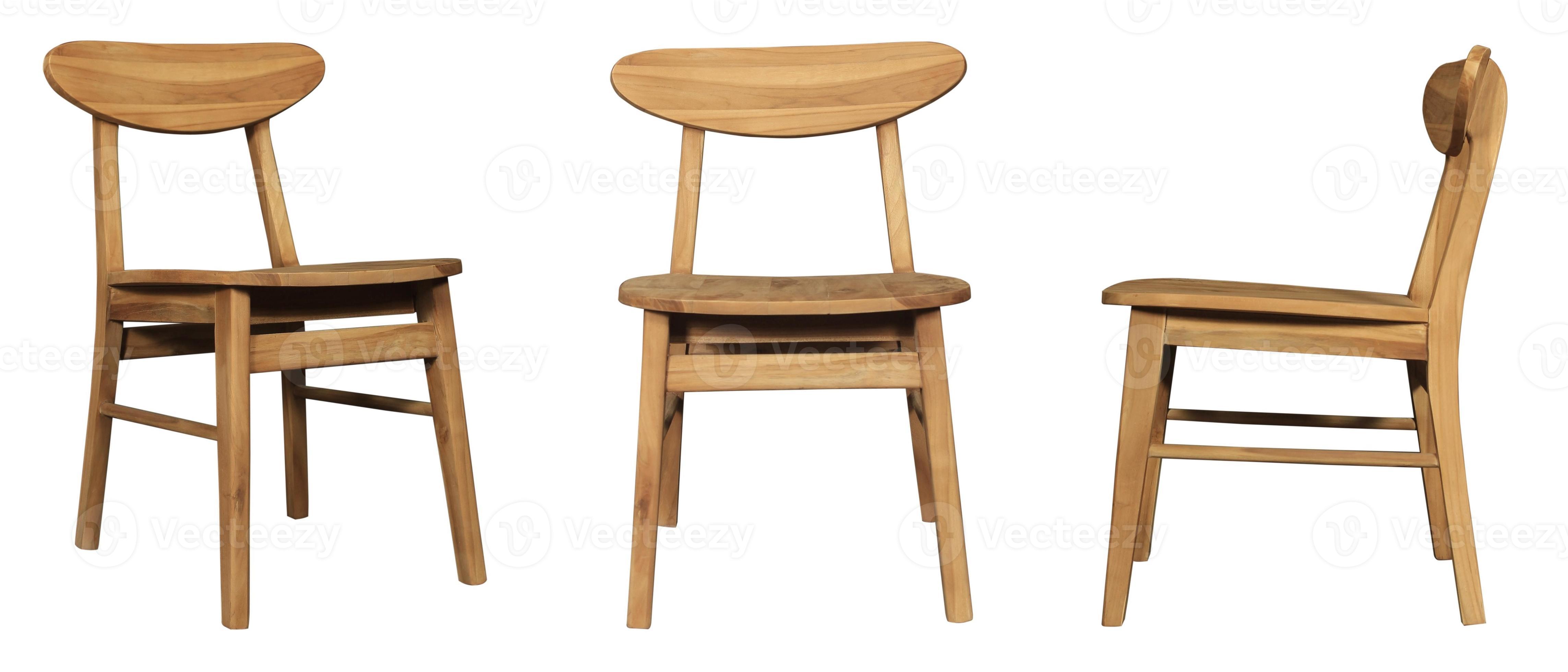 Single wood chair at different angles isolated on white background