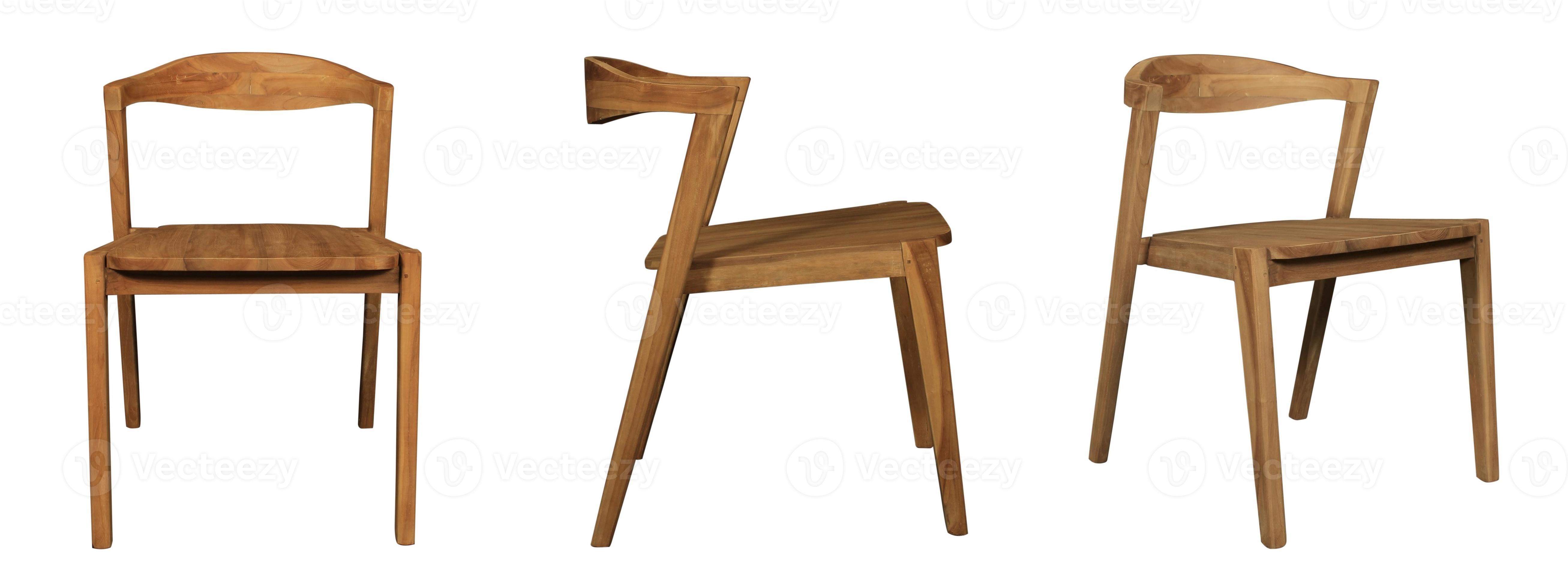 unique single wood chair at different angles isolated on white