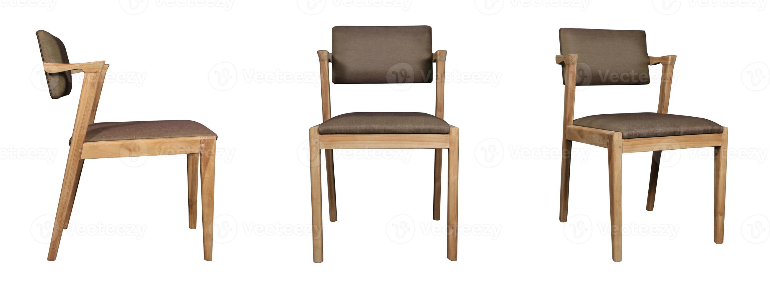 unique set of fabric wood chair at different angles isolated on white background. series of furniture photo