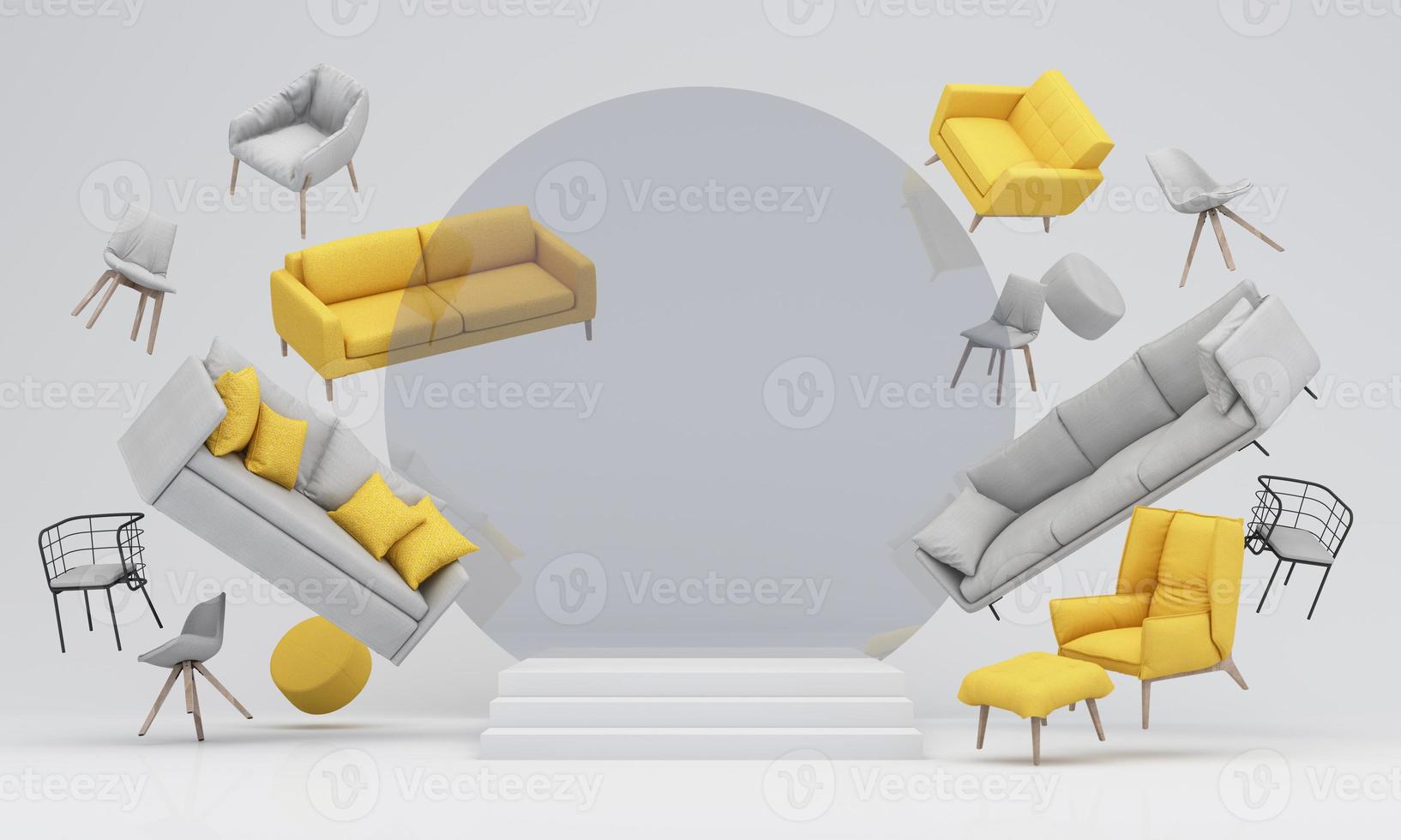 interior design concept Sale of home decorations and furniture During promotions and discounts 3d photo