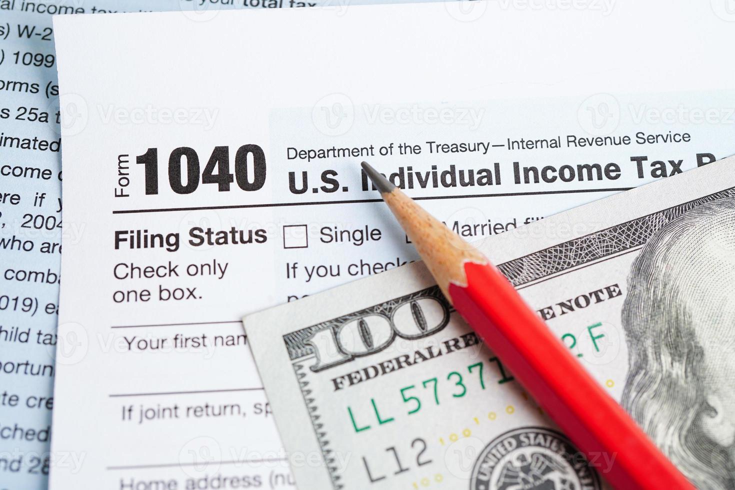 Tax form 1040 U.S. Individual Income Tax Return, business finance concept. photo