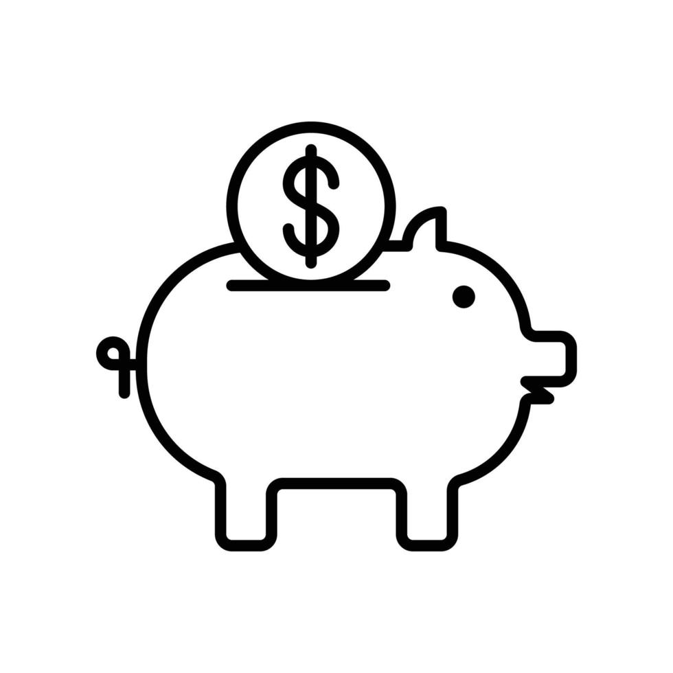 Piggy bank icon with dollar coin in black outline style vector