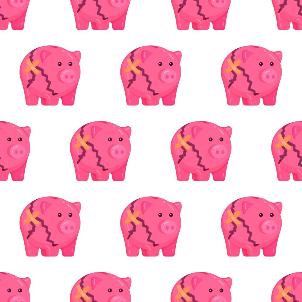 Vector illustration of broken piggy bank pattern. Crisis Print. Broken, loss.