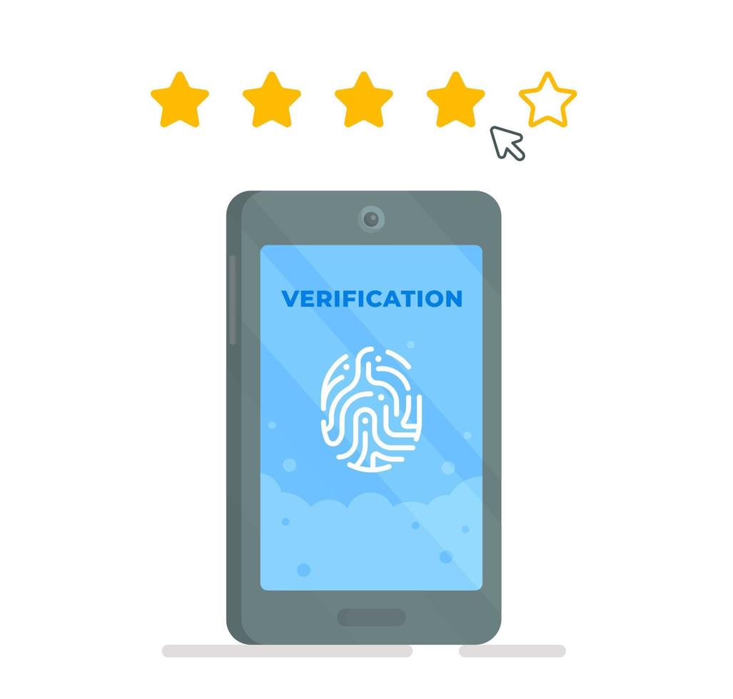 Vector illustration of a phone with a fingerprint. Identity verification in a financial account.