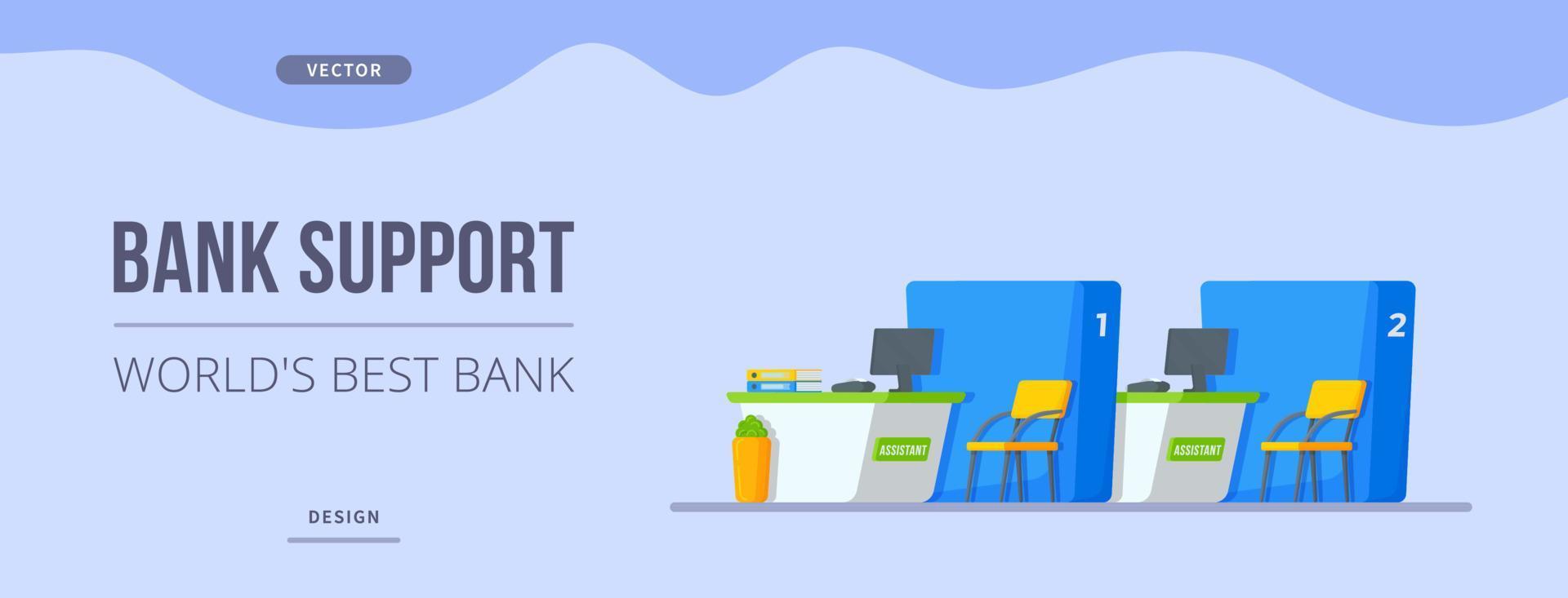 Vector illustration of bank support. Bank branch inside.