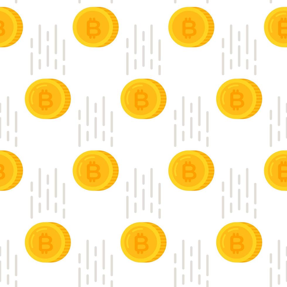 Vector illustration of bitcoin pattern. Coins flying to the bottom, bitcoins.