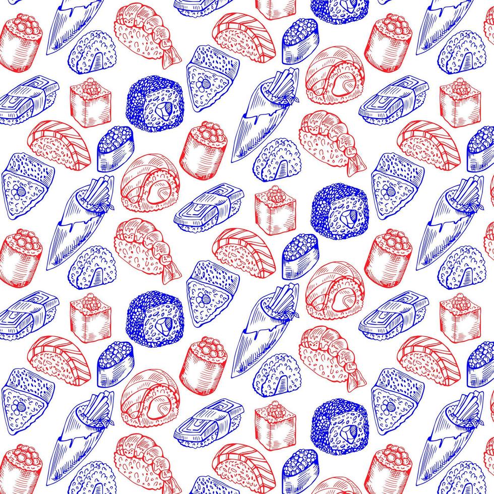 Seamless pattern with japanese food sushi vector