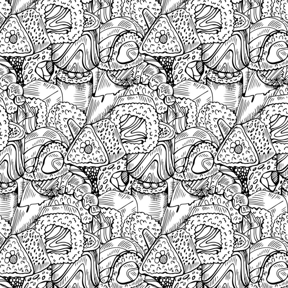 seamless sushi pattern on white. drawing concept vector