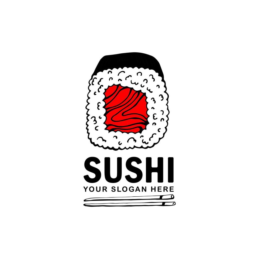 Sushi and rolls with chopstick bar or restaurant vector logo template.