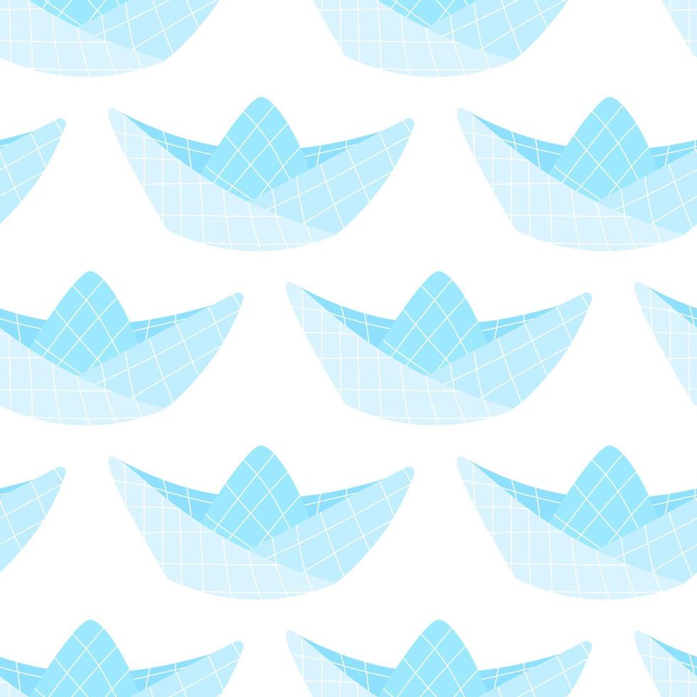 Origami paper boat isolated on white background. Simple doodle seamless pattern, vector illustration with sailing sheet.