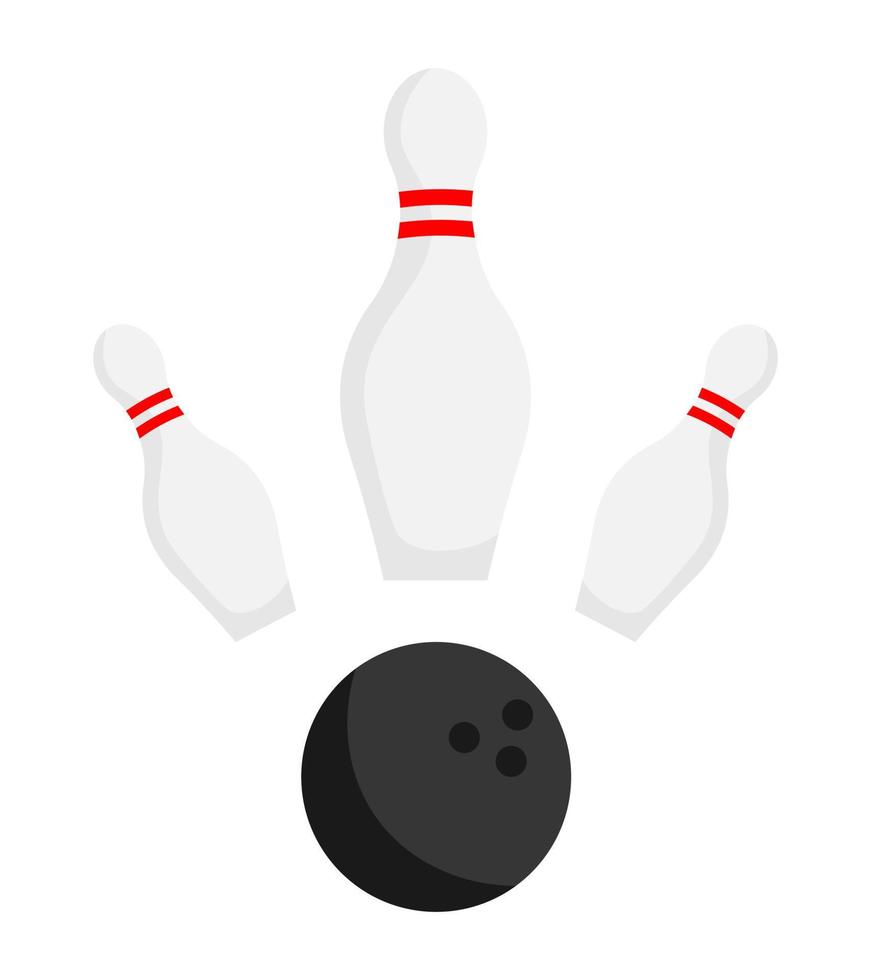 Sport bowling ball and bowling pins isolated on white background vector icon set. Cartoon doodle fun play game equipment.