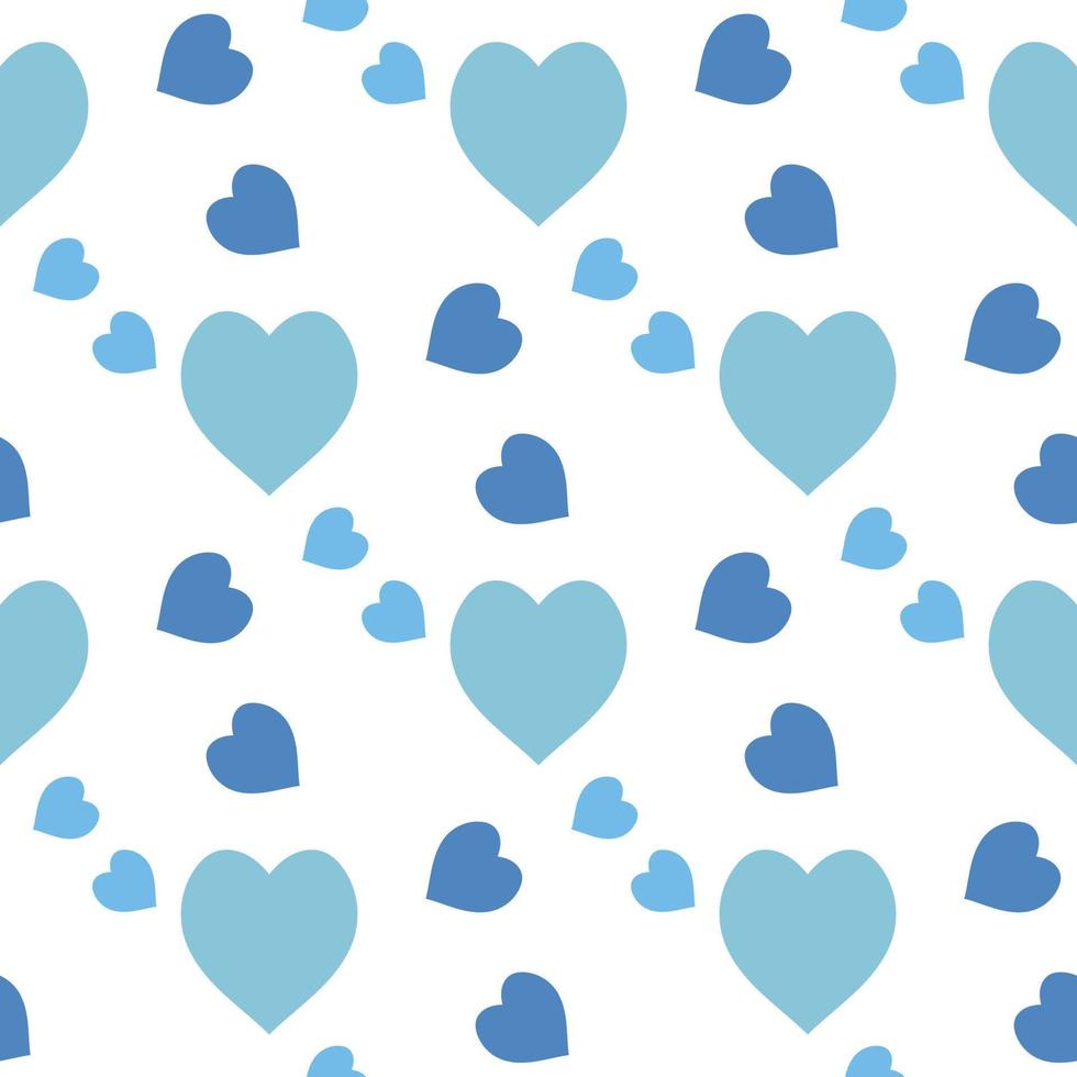 Seamless pattern with blue hearts on white background. Vector image.