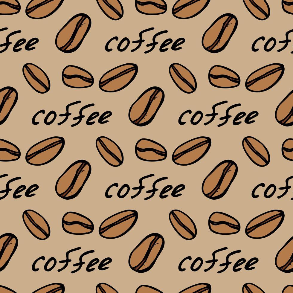 Seamless pattern with coffee beans on beige background. Vector image.