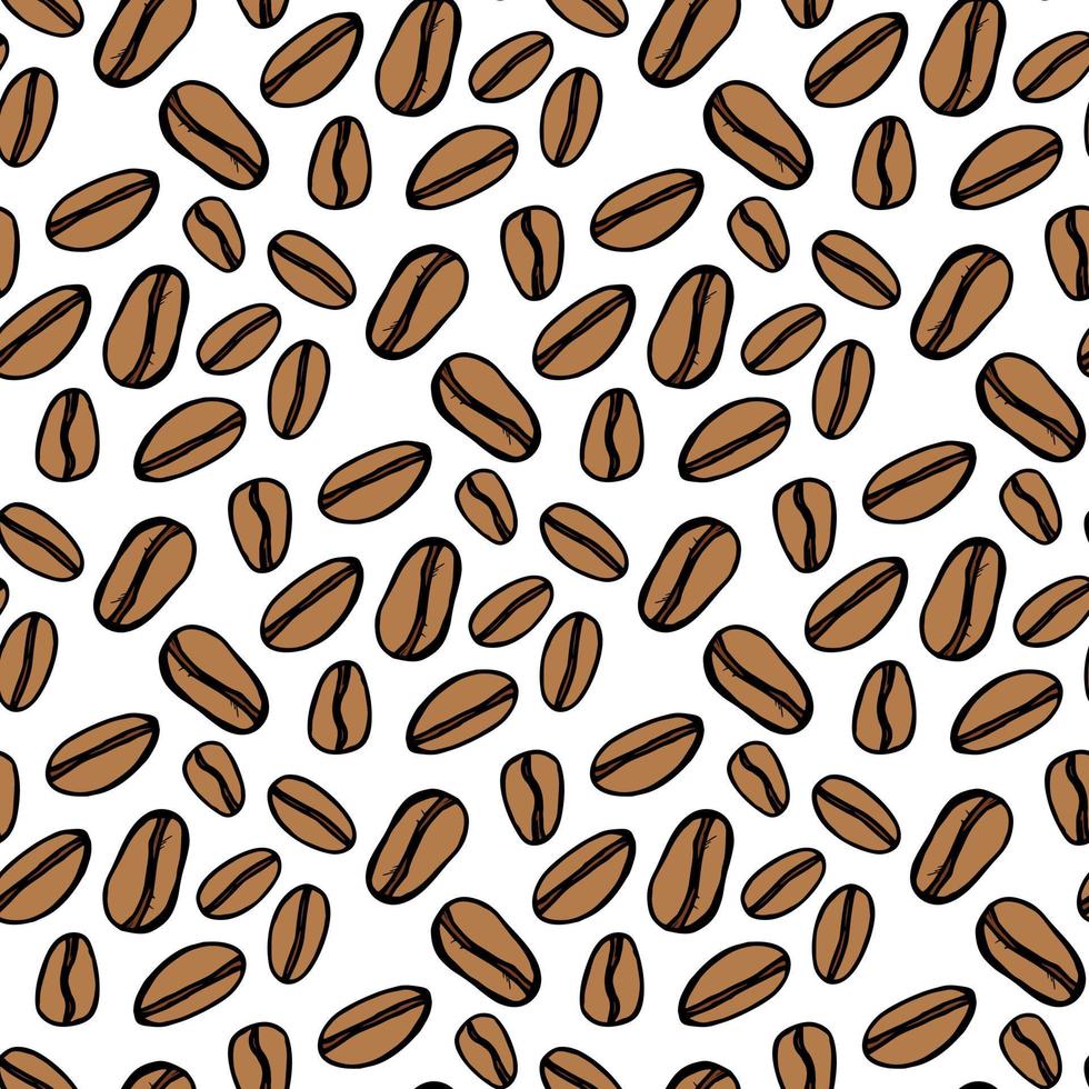 Seamless pattern with coffee beans on white background. Vector image.