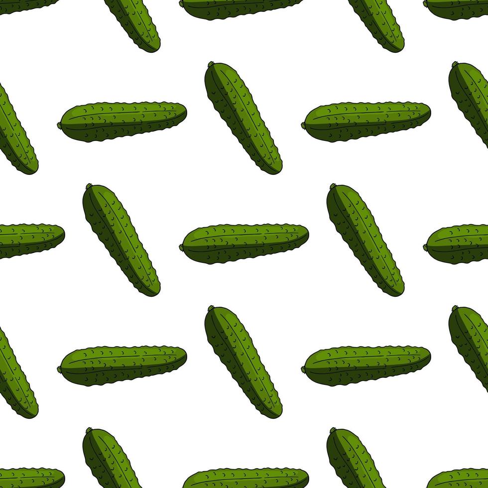 Seamless pattern with creative tasty cucumbers on white background. Vector image.