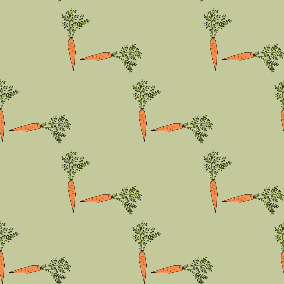 Seamless pattern with yammy carrot on green background. Vector image.