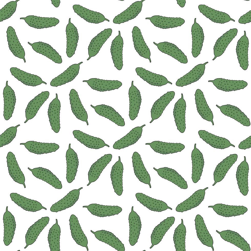 Seamless pattern with yammy cucumbers on white background. Vector image.