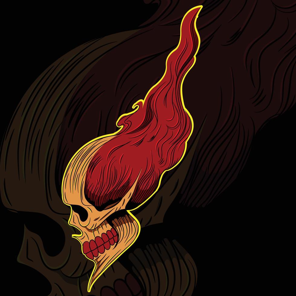 ilustración de vector de cráneo con fuego rojo mejor para camiseta.