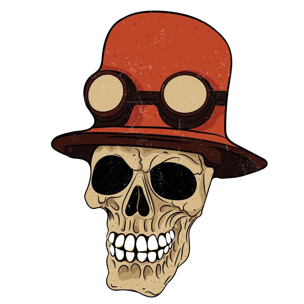 cráneo dibujado a mano con ilustración de vector de sombrero rojo.