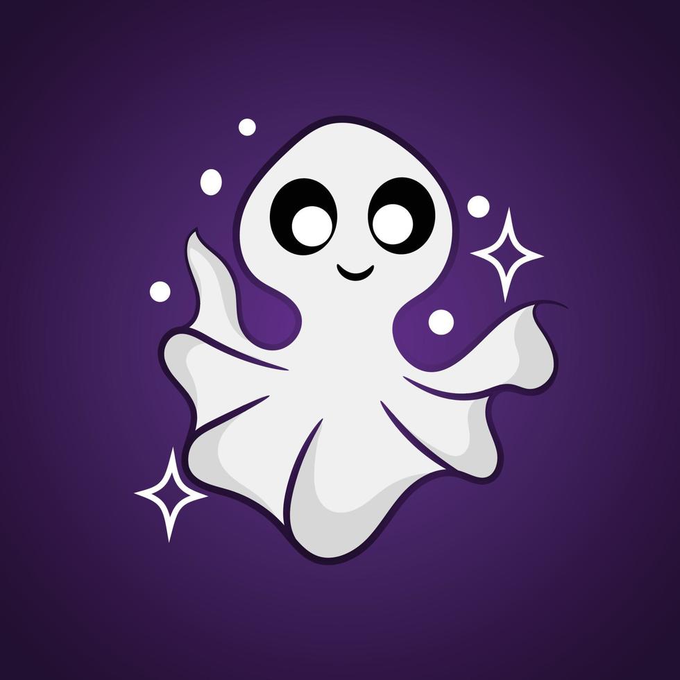 Cute cartoon ghost drawing with hand drawn. Funny Halloween vector illustration.