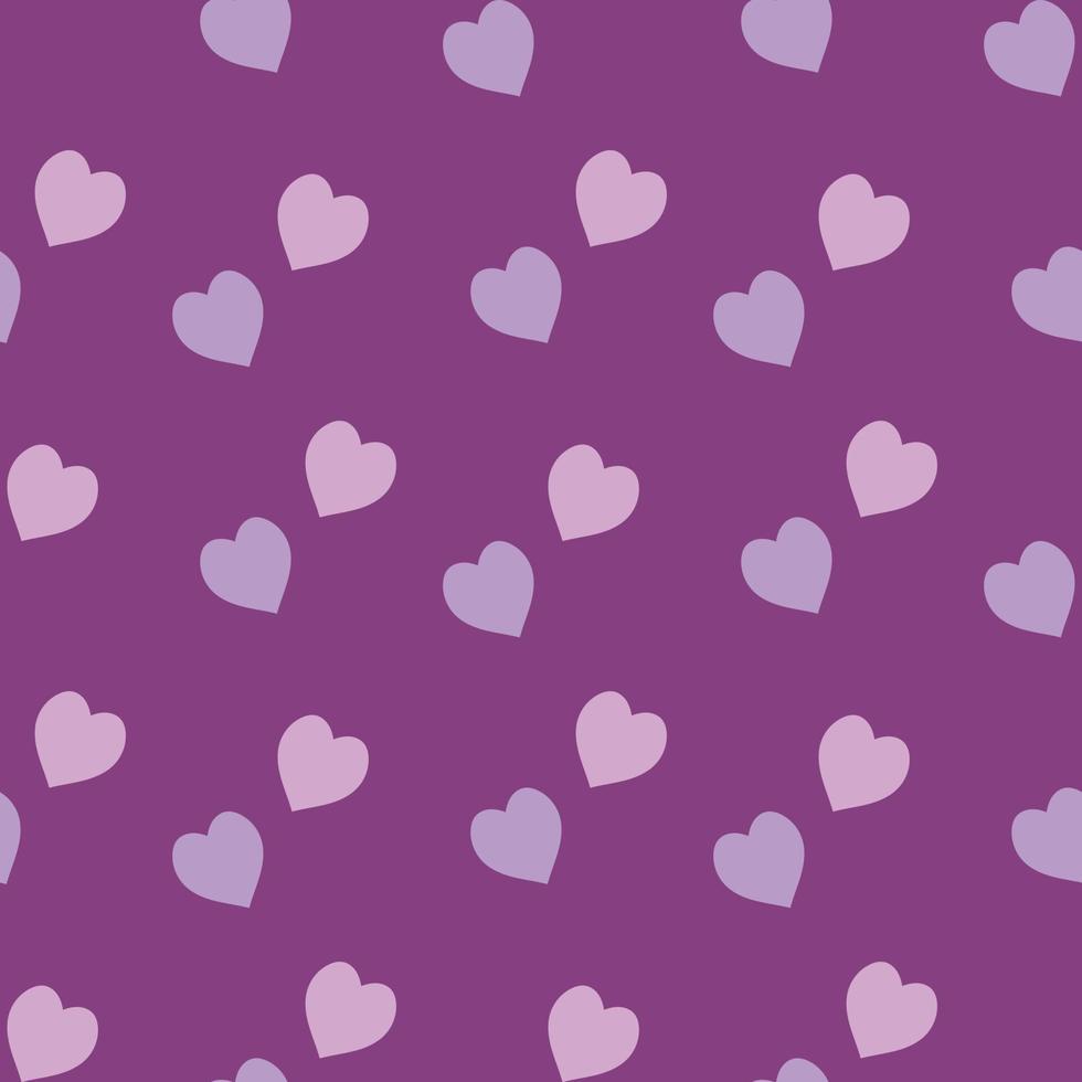 Seamless pattern with light violet and pink hearts on purple background. Vector image.