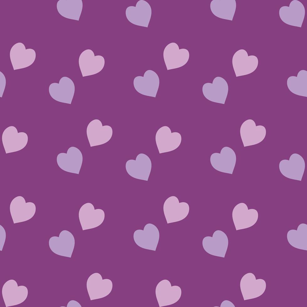 Seamless pattern with light violet and pink hearts on purple background. Vector image.