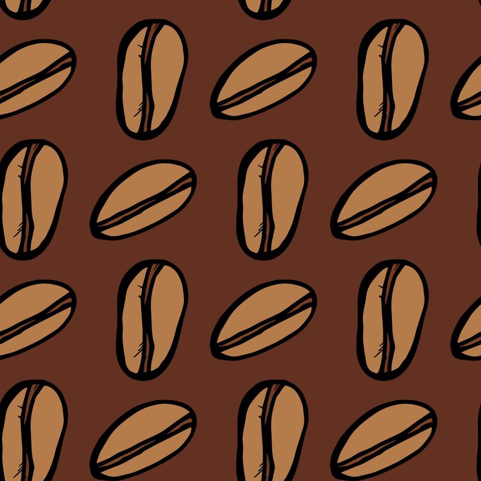 Seamless pattern with coffee beans on dark brown background. Vector image.