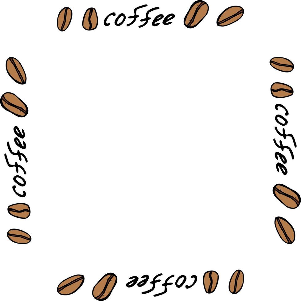 Square frame with coffee beans and text on white background. Vector image.