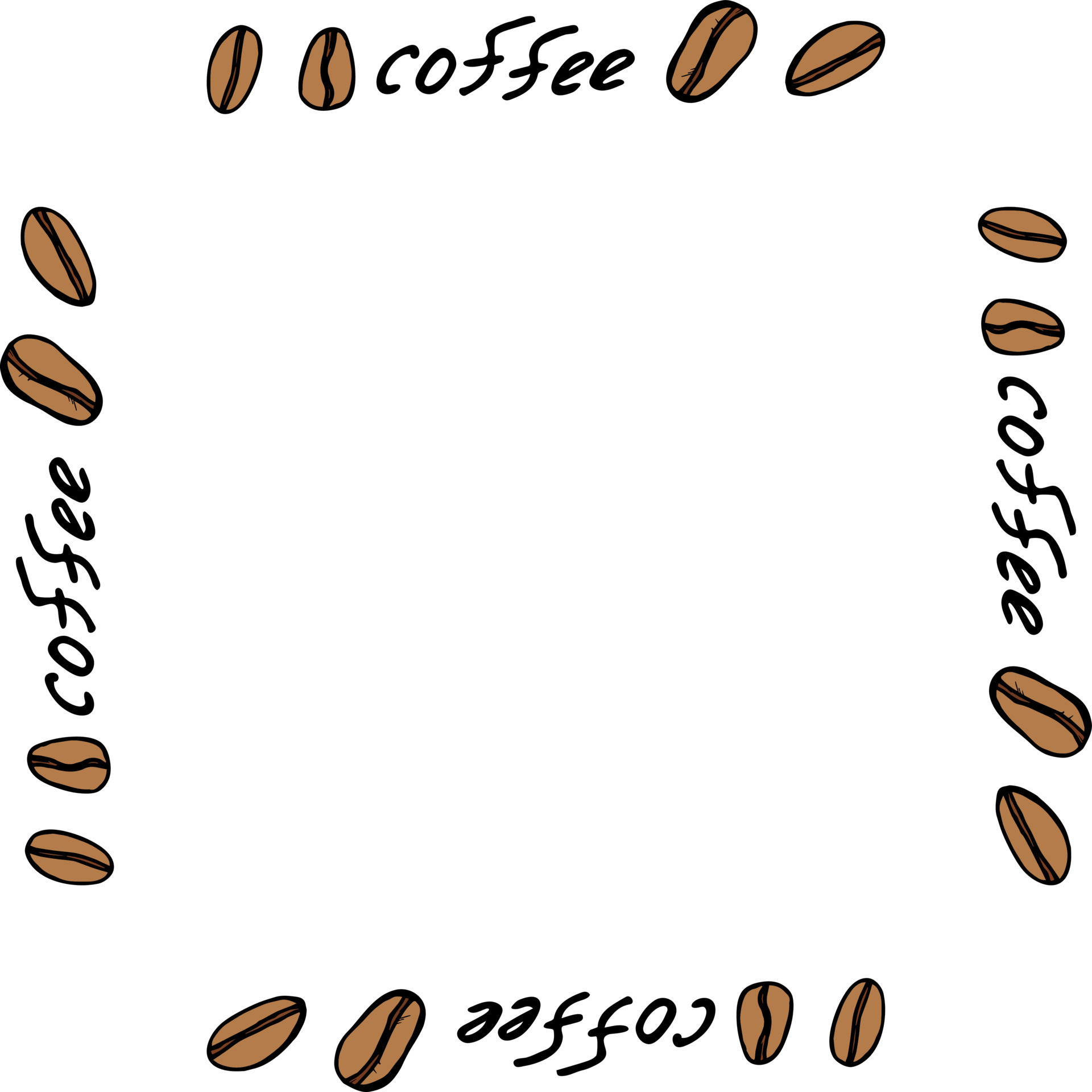 Square frame with coffee beans and text on white background. Vector