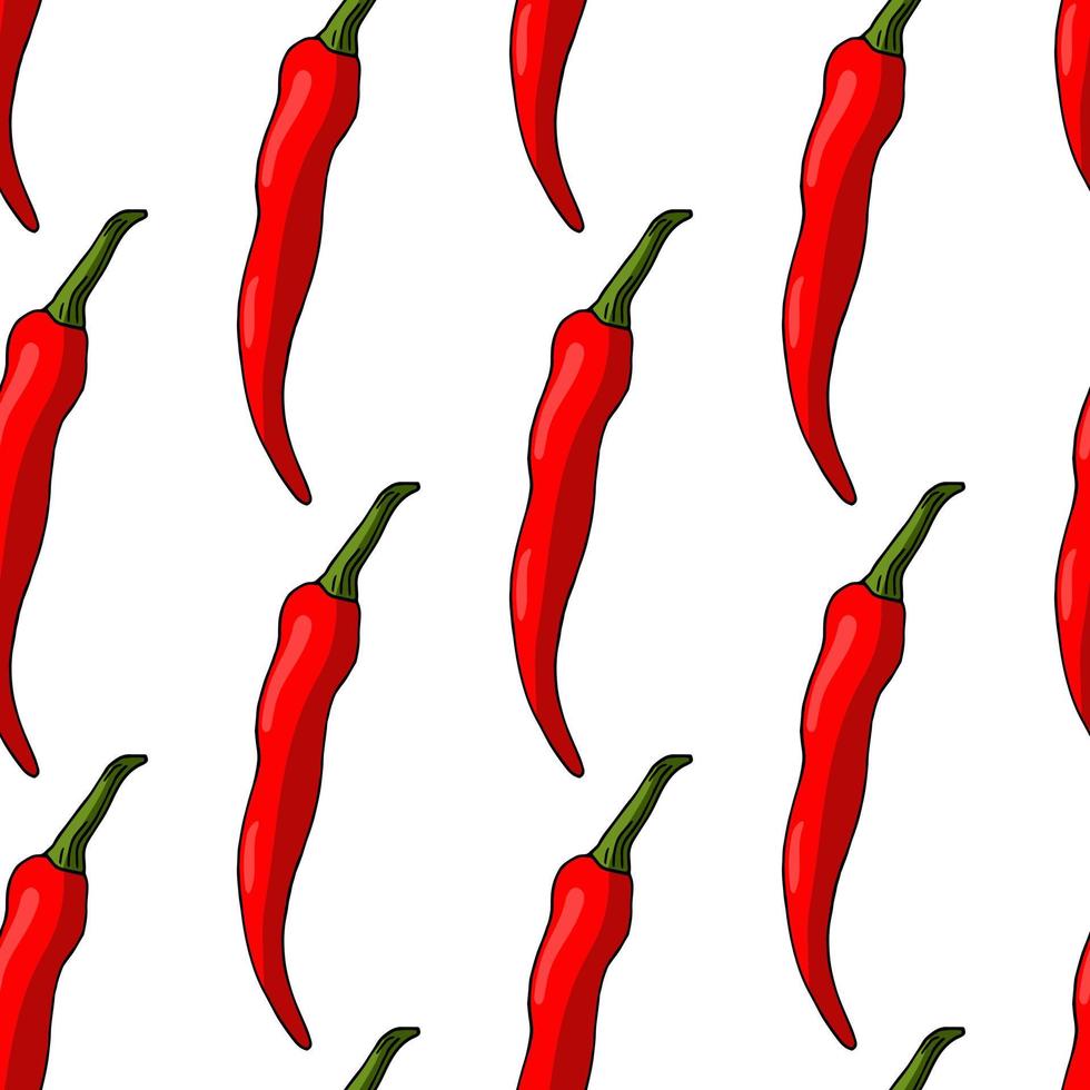 Seamless pattern with great red hot chili peppers on white background. Vector image.