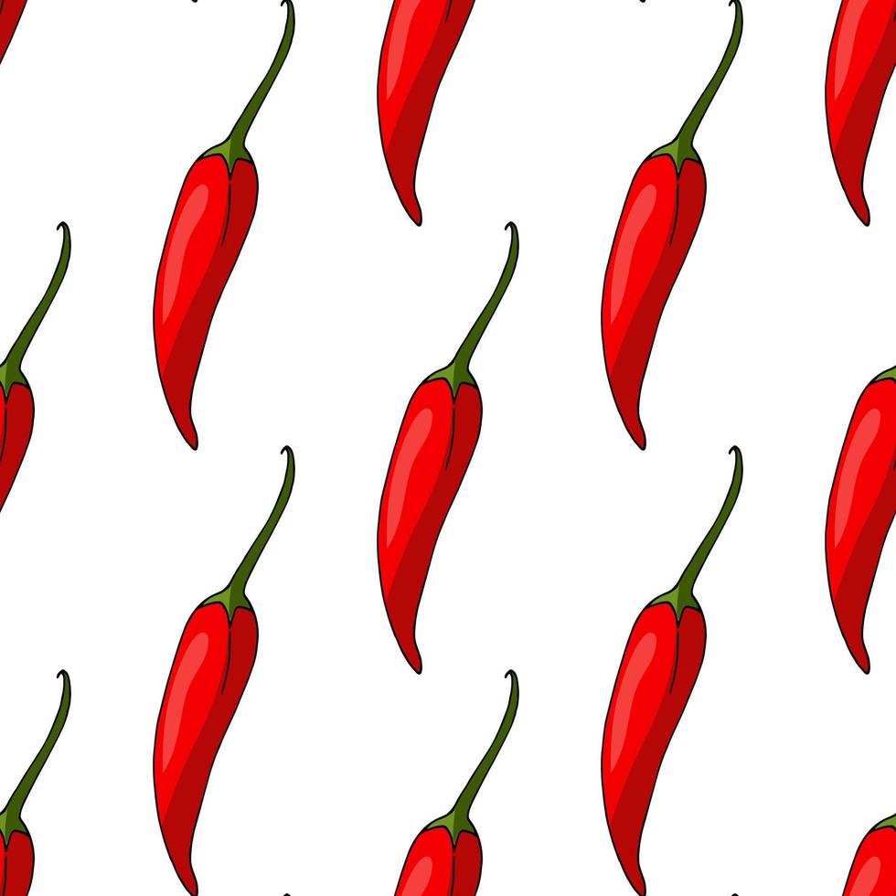 Seamless pattern with red hot chili peppers on white background. Vector image.