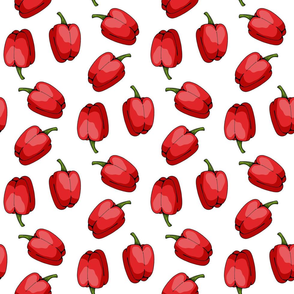 Seamless pattern with red peppers on white background. Vector image.