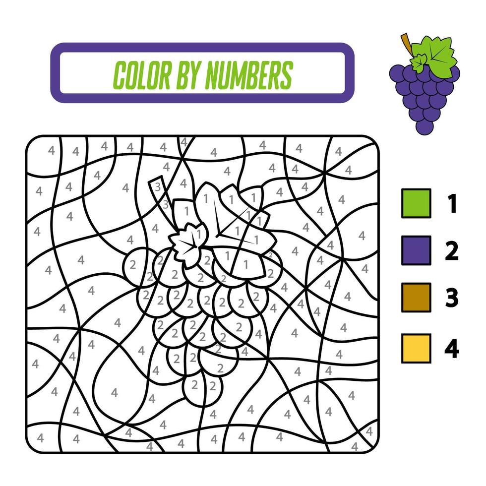 Coloring by numbers. Coloring of grapes for kids vector