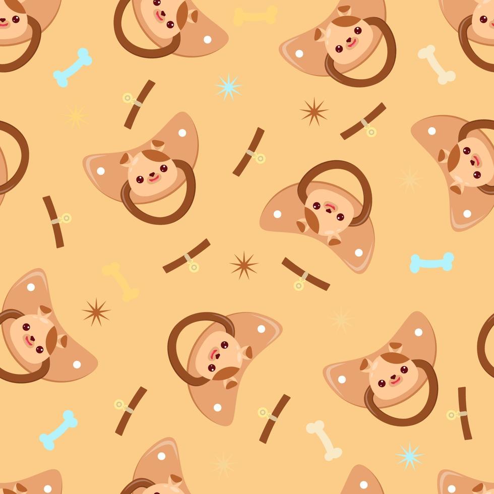 Seamless children's pattern on a brown background. A dummy with a dog. Pacifier for children vector