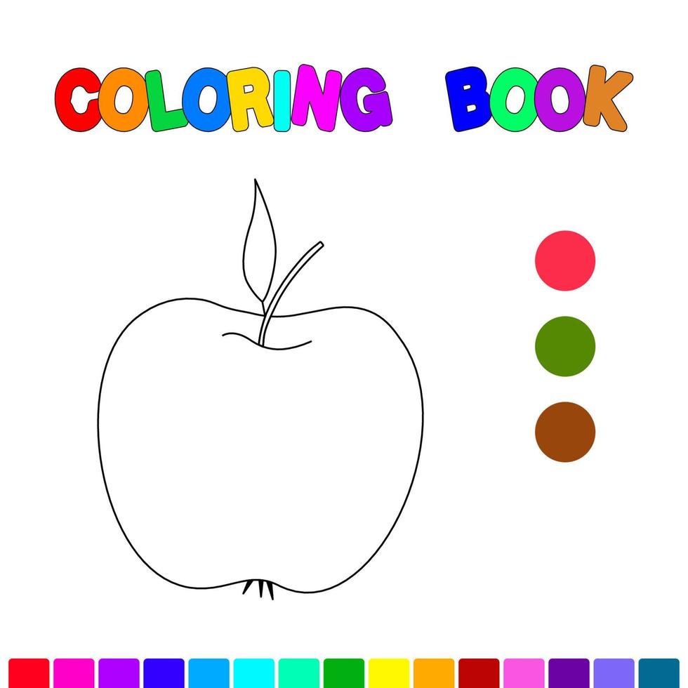 libro para colorear con una manzana.un juego de rompecabezas para la educación infantil y actividades al aire libre vector